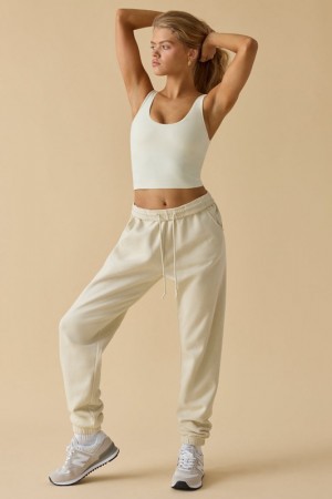 Beige Women's Bo And Tee Mid-Rise Joggers | 43182-EHSK