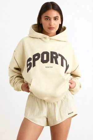 Beige Women's Bo And Tee Oversized K4 Hoodie | 34098-RSXI