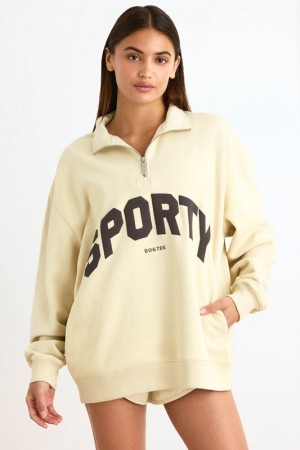 Beige Women's Bo And Tee Quarter-Zip Sweatshirts | 47980-MXNB