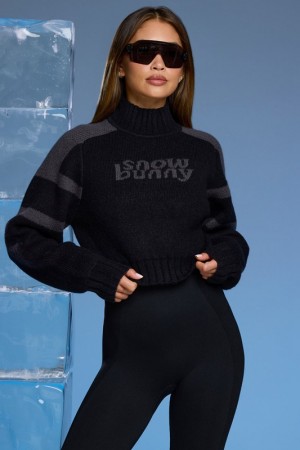 Black Women's Bo And Tee Chunky Knit Cropped Jumper | 43502-NDQJ