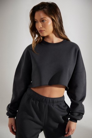 Black Women's Bo And Tee Cropped Oversized Sweatshirts | 73421-RKFH