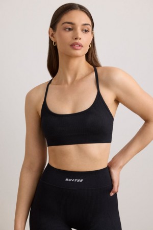 Black Women's Bo And Tee FlexiRib Scoop Neck Sports Bra | 49125-CNZD