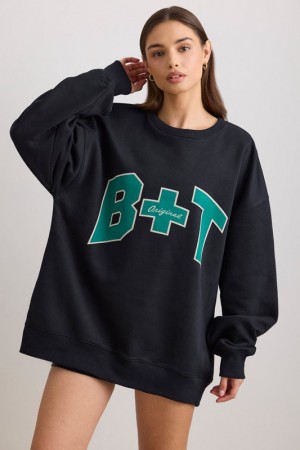 Black Women's Bo And Tee Oversized Crew Neck Sweatshirts | 19568-CNPB