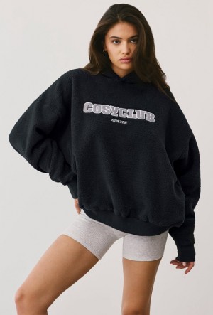 Black Women's Bo And Tee Oversized Fleece Hooded Sweatshirts | 21607-EOPR