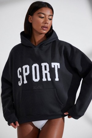 Black Women's Bo And Tee Oversized Hooded JM006 Sweatshirts | 63975-BJSI