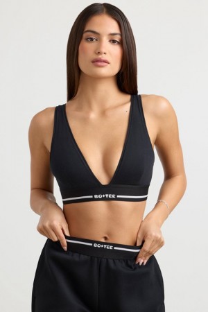 Black Women's Bo And Tee Plunge-Neck Crop Tops | 39640-WPMV