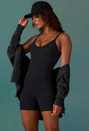 Black Women's Bo And Tee Super Sculpt Short Unitard | 90461-LUMV