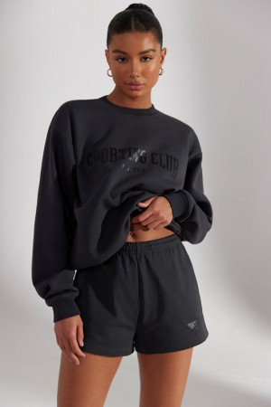 Black Women's Bo And Tee Sweat Shorts | 89625-IUQW