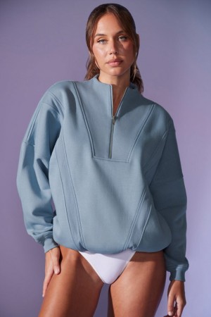 Blue Women's Bo And Tee Oversized Half Zip Sweatshirts | 42078-QWIC