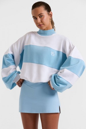 Blue Women's Bo And Tee Oversized High Neck Sweatshirts | 34759-EONF