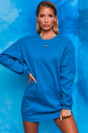 Blue Women's Bo And Tee Ribbed Longline Sweatshirts | 48390-IAZQ