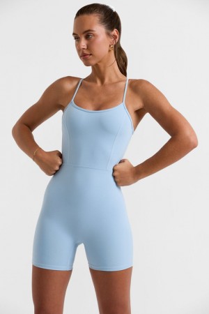 Blue Women's Bo And Tee Scoop Neckline Open Back Unitard | 61254-CLPX