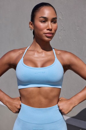 Blue Women's Bo And Tee Super Sculpt Seamless Scoop Neck Open Back Sports Bra | 54207-CIDM