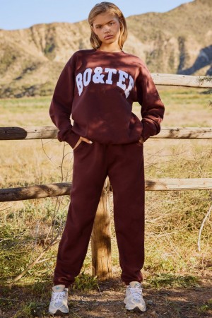 Burgundy Women's Bo And Tee Mid-Rise Joggers | 21934-NBDR