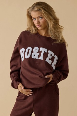 Burgundy Women's Bo And Tee Oversized Crew Neck Sweatshirts | 50971-JMDL