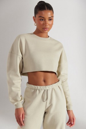 Cream Women's Bo And Tee Cropped Oversized Sweatshirts | 64532-KQHZ