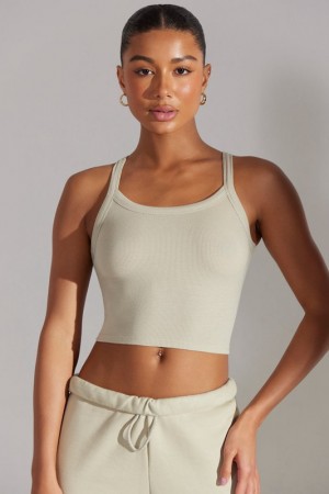 Cream Women's Bo And Tee Soft Rib Tank Top | 04378-RLJA