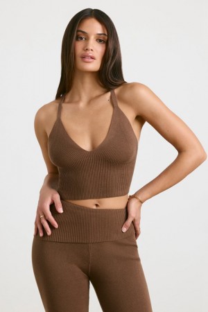 Dark Brown Women's Bo And Tee Chunky Knit Tank Top | 14023-SPCN