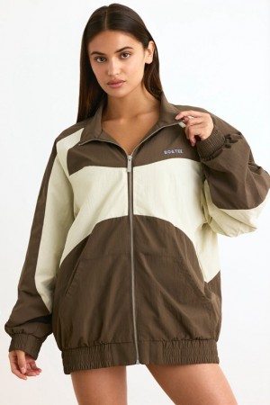 Dark Brown Women's Bo And Tee Colourblock Track Jackets | 50926-NXTR