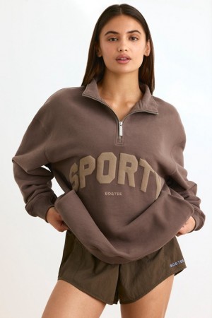 Dark Brown Women's Bo And Tee Quarter-Zip Sweatshirts | 08931-BQUJ