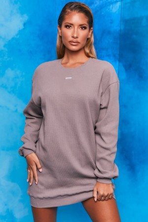 Dark Grey Women's Bo And Tee Ribbed Longline Sweatshirts | 65209-MSKL