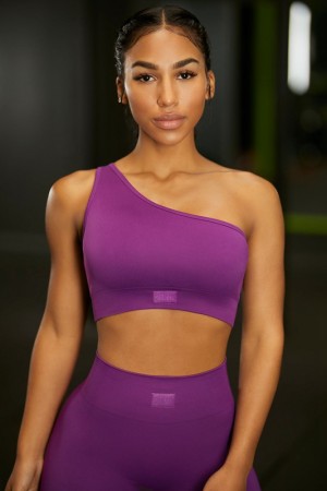 Dark Purple Women's Bo And Tee Asymmetric Crop Tops | 28061-CEQU