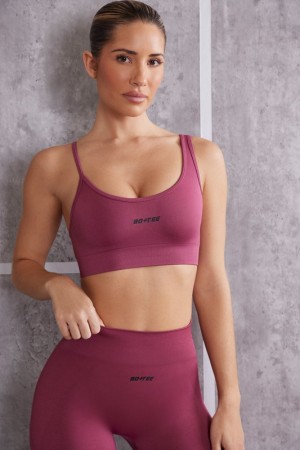 Dark Rose Women's Bo And Tee Asymmetric Sports Bra | 68503-CGJB