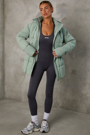 Green Women's Bo And Tee Mid Length Hooded Puffer Coat | 42358-ONZR