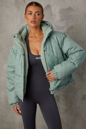 Green Women's Bo And Tee Reversible Hooded Puffer Jacket | 98537-WYUO