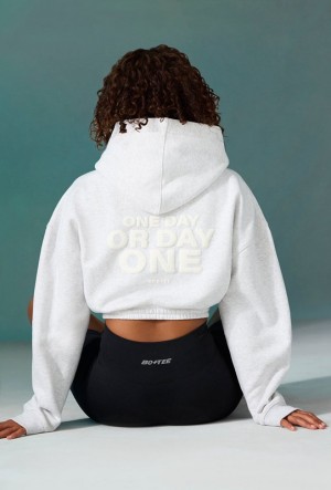 Grey Women's Bo And Tee Cropped Drawstring Hooded Sweatshirts | 36120-XAZQ