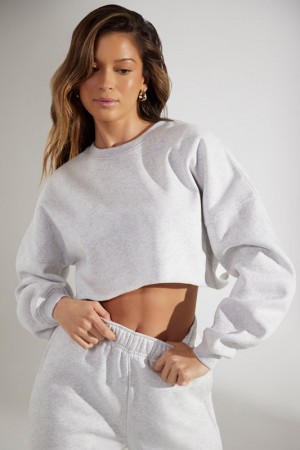 Grey Women's Bo And Tee Cropped Oversized Sweatshirts | 18293-MTBA