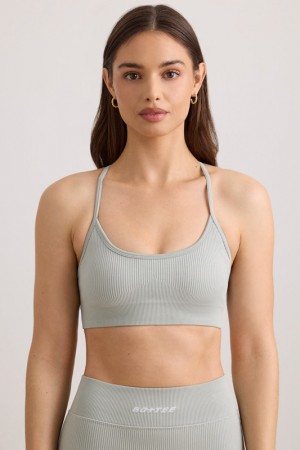 Grey Women's Bo And Tee FlexiRib Scoop Neck Sports Bra | 34026-VNXS