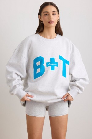 Grey Women's Bo And Tee Oversized Crew Neck Sweatshirts | 71328-ZNCV