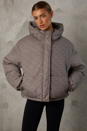 Grey Women's Bo And Tee Reversible Hooded Puffer Jacket | 92173-JFVI