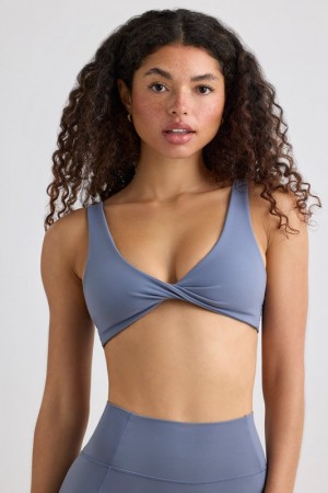 Grey Women's Bo And Tee Soft Active V-Neck Sports Bra | 02697-UWGE