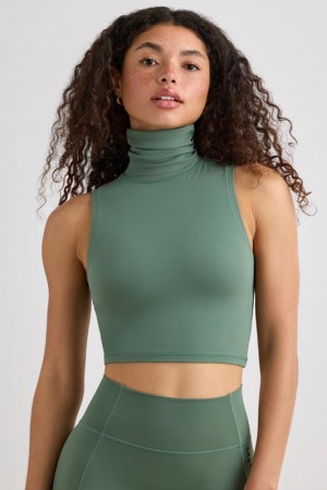 Khaki Women's Bo And Tee Soft Active Turtleneck Tank Top | 62907-HPFN