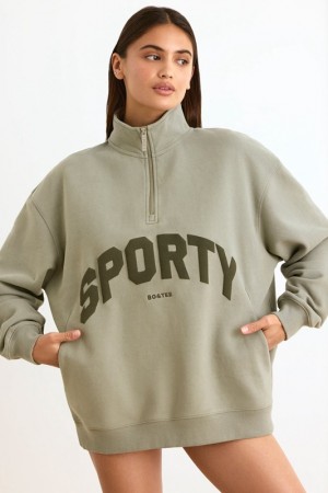 Light Green Women's Bo And Tee Quarter-Zip Sweatshirts | 20785-AHSY