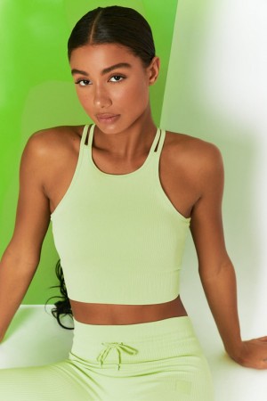 Light Green Women's Bo And Tee Ribbed Racer Crop Tops | 15938-HAXG