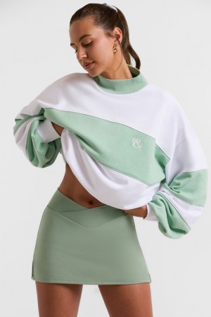 Mint Green Women's Bo And Tee Oversized High Neck Sweatshirts | 71693-ZFCL