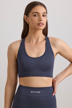 Navy Women's Bo And Tee FlexiRib Wide Strap Sports Bra | 53980-CNRL