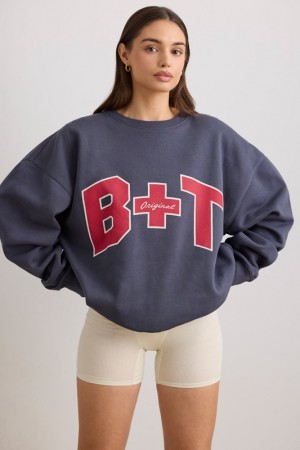 Navy Women's Bo And Tee Oversized Crew Neck Sweatshirts | 14965-MIOH