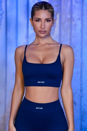 Navy Women's Bo And Tee Strappy Sports Bra | 35860-ZLOK