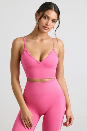 Pink Women's Bo And Tee V-Neck Define Luxe Sports Bra | 67509-MPIC