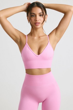 Pink Women's Bo And Tee V-Neck Define Luxe Sports Bra | 53749-WQZI