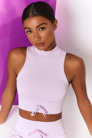 Purple Women's Bo And Tee Ribbed High Neck Crop Tops | 96083-WMES