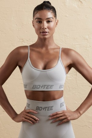 Silver Women's Bo And Tee Curved Neck Sports Bra | 37625-DTGI