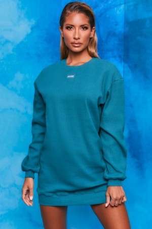 Turquoise Women's Bo And Tee Ribbed Longline Sweatshirts | 81743-KFRI