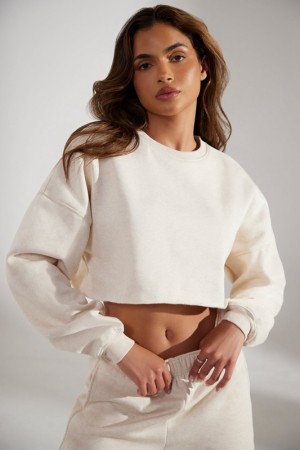 White Women's Bo And Tee Cropped Oversized Sweatshirts | 32846-LBCZ