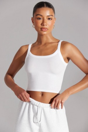 White Women's Bo And Tee Soft Rib Tank Top | 24590-DHRW