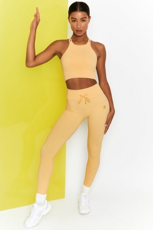 Yellow Women's Bo And Tee Ribbed Tie Front Full Length Leggings | 75910-LGXE